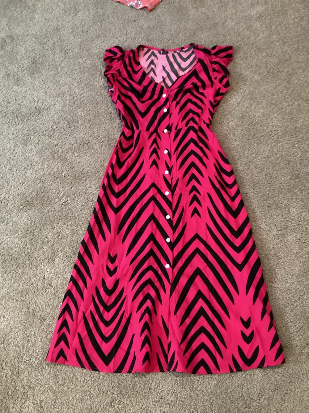 SHEIN Hot Pink and Black Zebra Print Midi Dress